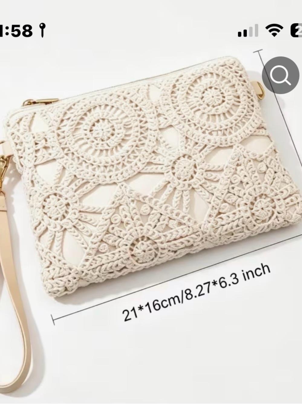 Crochet Lace Crossbody Bag in Cream - Lightweight Women's Shoulder Purse - Picture 2 of 2